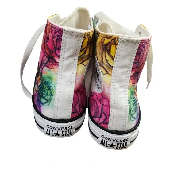 Converse Chuck Taylor All Star Skull Floral Watercolor High Top Mens 5 Womens 7 - Picture 10 of 12